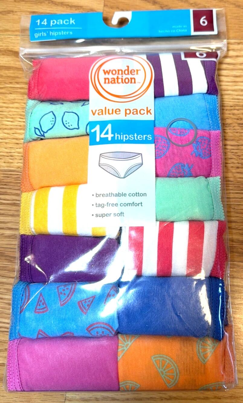 Girl's Wonder Nation Hipster Underwear Size 6 (14 pack) NEW